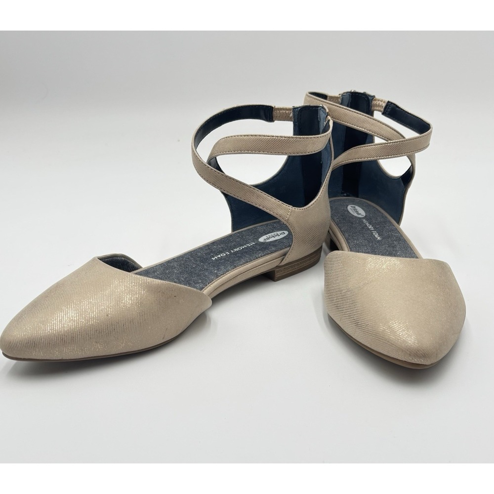 Dr Scholl's Nude Ankle Strap Flats Pointed Toe Memory Foam Shoes Women 9.5 - Picture 2 of 7